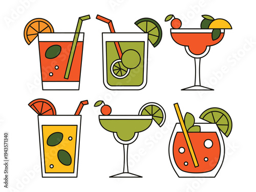 Assorted cocktails and refreshing beverages.