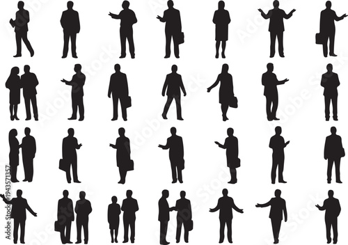 Vector Silhouette Collection of Business People, Professional Corporate Groups, and Individual Workers in Various Office Poses