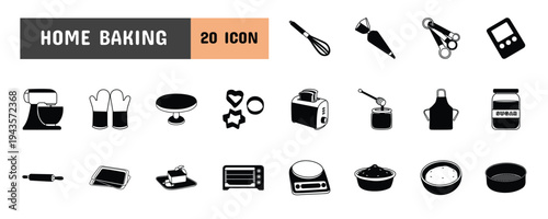 20 Home Baking Glyph Icon Illustration Set
