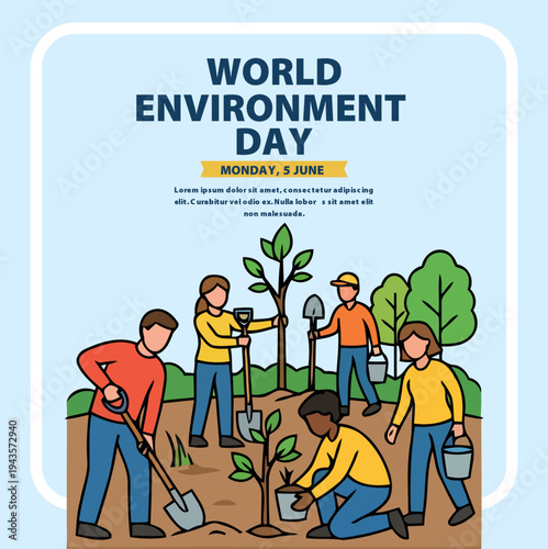 Group of volunteers planting trees together outdoors.