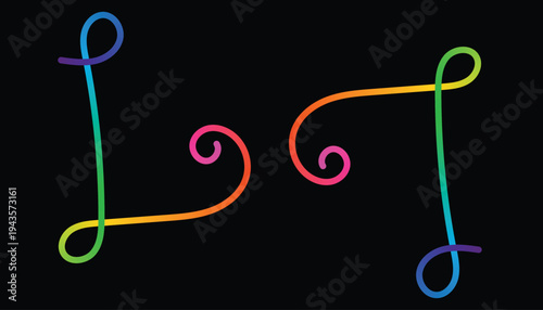 Rainbow gradient swirls and loops on black background