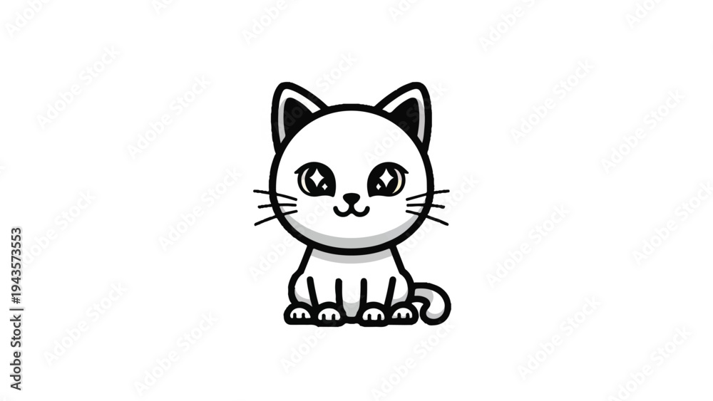 Fototapeta premium Adorable Cartoon Cat Illustration Sitting Cute.
