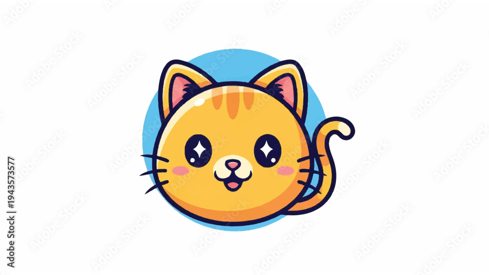 Obraz premium Adorable Cartoon Cat Face with Curved Tail.