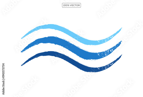 Artistic blue brush strokes flow across the canvas representing ocean waves  vector illustration template