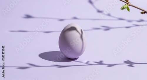 Minimalist Easter egg on pastel purple background with branch shadows