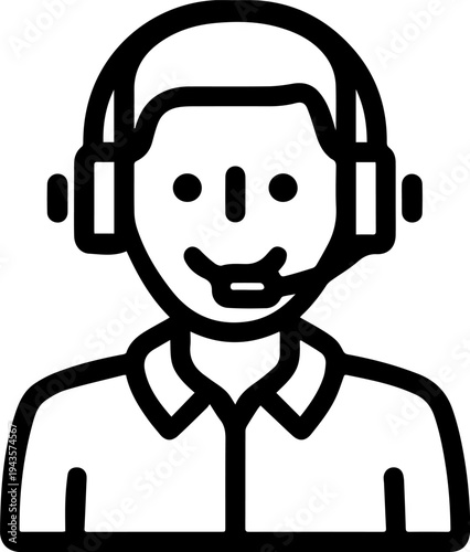 Hand Drawn Male Customer Service Agent Black and White Avatar Illustration in Minimal Line Art Style Design