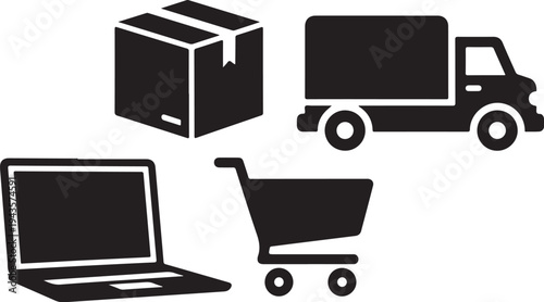 E-commerce and delivery icons in black and white