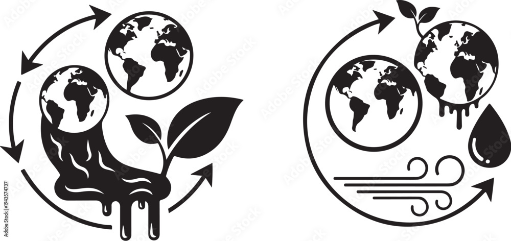 Obraz premium Earth Conservation and Pollution Environmental Awareness Icons Set