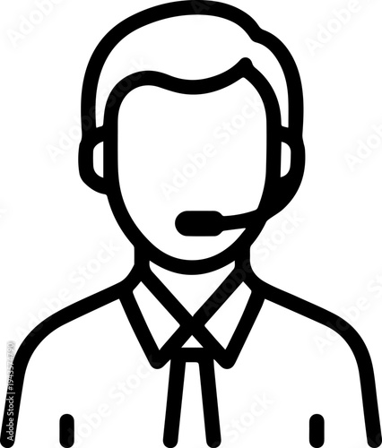 Hand Drawn Male Customer Service Agent Black and White Avatar Illustration in Minimal Line Art Style Design