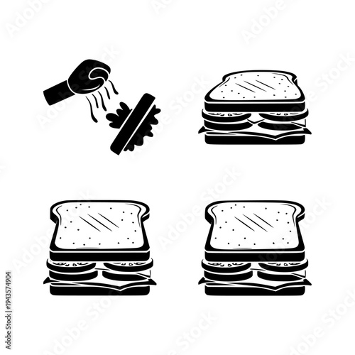 sandwich making process black line icons spreading butter layering sandwich cutting bread vector set