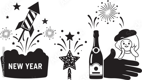 New Year Celebration Vector Graphics and Fireworks Elements Illustration