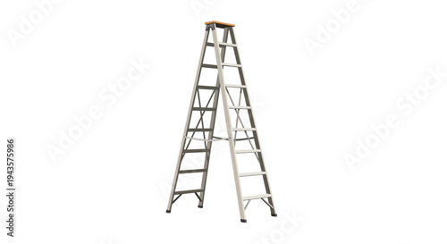 A silver aluminum step ladder isolated on a plain white background