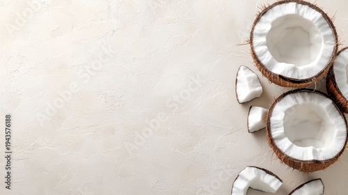 A close-up of a coconut on a textured sandy surface,