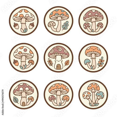 Charming Collection of Whimsical Mushroom Illustrations, Perfect for Autumn and Fantasy Themed Designs