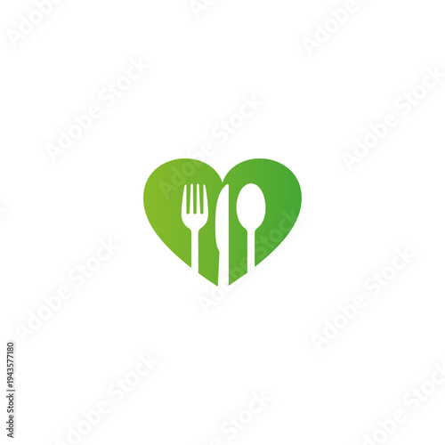 Red Heart with Fork, Knife, and Spoon – Food Lover or Catering Logo