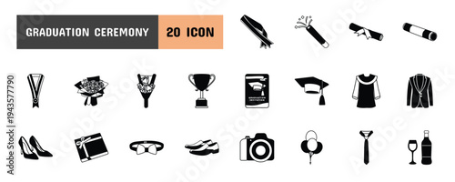 20 Graduation Ceremony Glyph Icon Illustration Set 