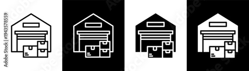 warehouse white icon set design