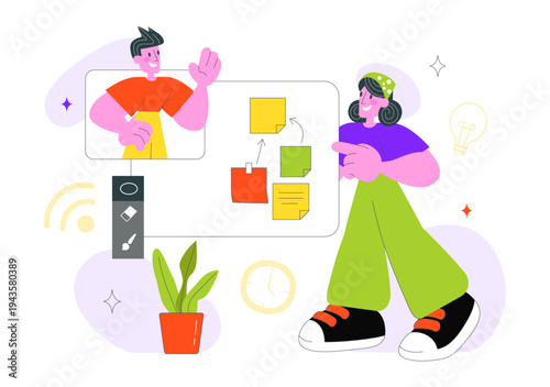 Online Collaboration Whiteboard Tools Vector Illustration With Team Brainstorming, Remote Work Communication, And Digital Planning Board Background