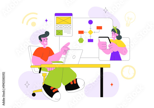 Online Collaboration Whiteboard Tools Vector Illustration With Team Brainstorming, Remote Work Communication, And Digital Planning Board Background