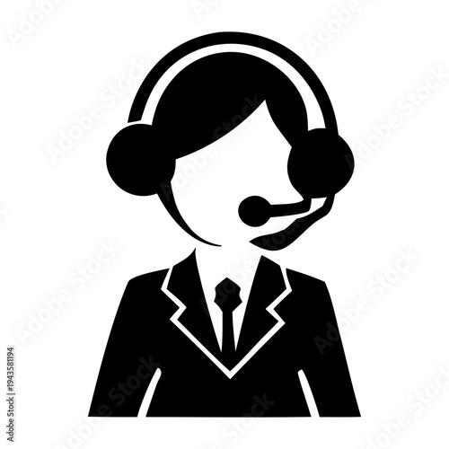 Customer support icon: person in suit with headset and microphone, representing service, support, headset, icon, communication, operator, call center, microphone