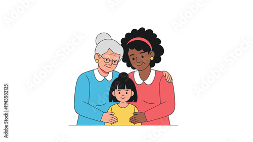 Portrait of three generations of females including a grandmother, mother, and daughter showing love and family connection.