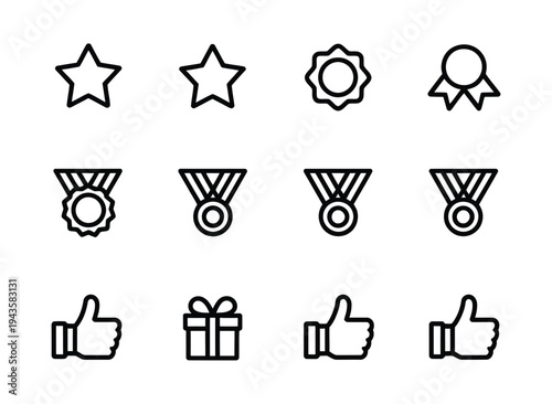 Achievement and recognition award line icons.
