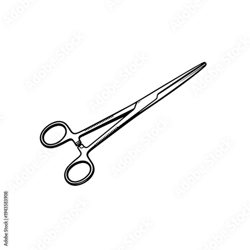 Medical Forceps Surgical Tool Black and White Vector Icon – Hospital Surgery Instrument Line Art Illustration