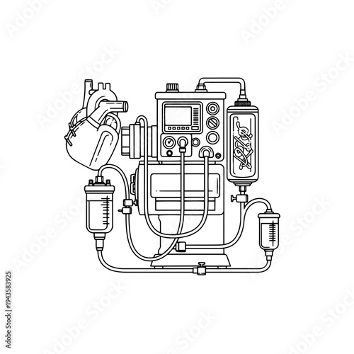 Heart Lung Machine Black and White Vector Icon – Cardiopulmonary Bypass Medical Equipment