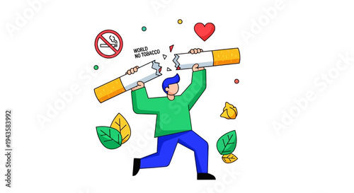 Empowering a smoke-free life A determined person breaks a cigarette, advocating for health awareness and promoting the vital choice to quit tobacco permanently