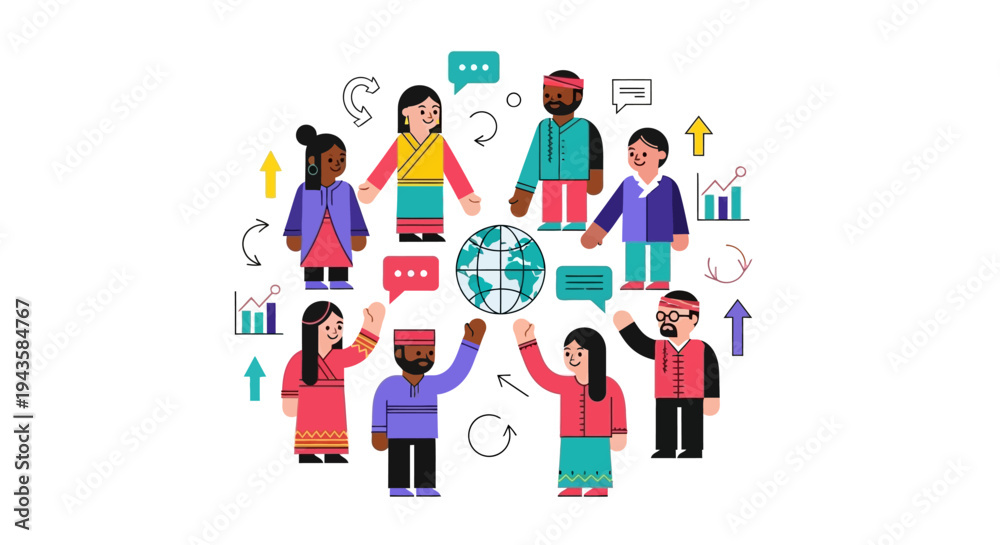 Fototapeta premium Diverse people from around the world connecting digitally, fostering global community, communication, and social inclusion for all
