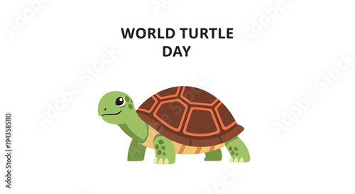 World Turtle Day illustration with a cute green turtle and text celebrating the occasion