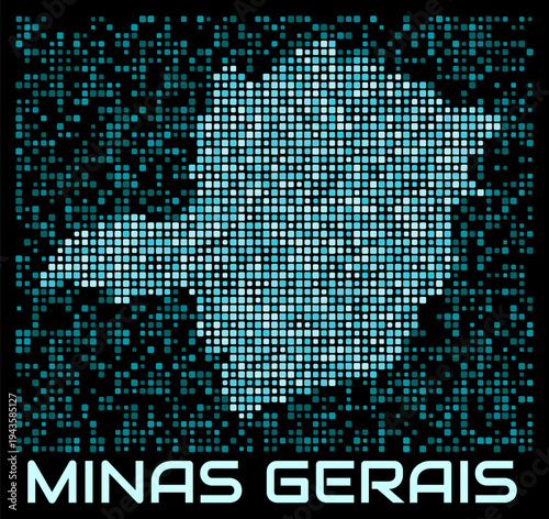 Minas Gerais, Brazil digital dotted map. Shape of the state in cyan color palette on dark background. Futuristic Minas Gerais, Brazil map design. Vector illustration.