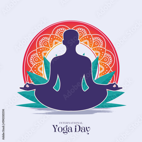International yoga day mandala background for health and wellness. yoga body posture