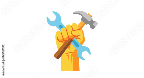 Strong Hand Gripping Wrench and Hammer, Essential Tools for Professional Repair, Maintenance, and Construction Work