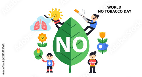 Global Health Awareness Illustrative Concept of Individuals Embracing a Tobacco-Free Future for Well-being and a Cleaner Environment