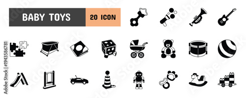 20 Baby Toys Glyph Icon Illustration Set