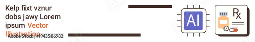 Artificial intelligence, healthcare innovation, digital advancements, pharmaceutical data, medical automation, health technology. An AI chip next to a prescription form. Artificial intelligence