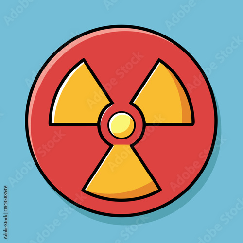 Red circular radiation hazard symbol with yellow radioactivity icon on a light blue background, a graphic representation of danger.