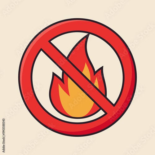 Red circular prohibition sign with a stylized flame indicating no fire or danger of ignition