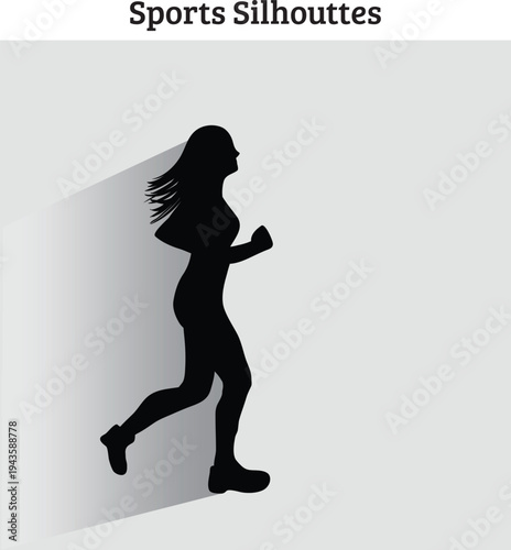 A silhouette of a woman running with her hair flowing back, capturing a sense of rhythm and steady endurance