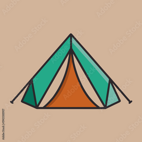 A colorful triangular camping tent icon representing outdoor adventure and shelter, perfect for travel graphics.