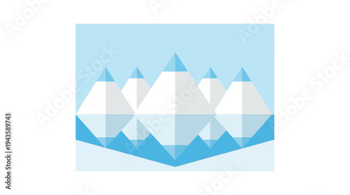 Minimalist flat design of snowy mountain peaks with sky reflection