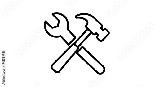 Crossed wrench and hammer tools line icon vector graphic design