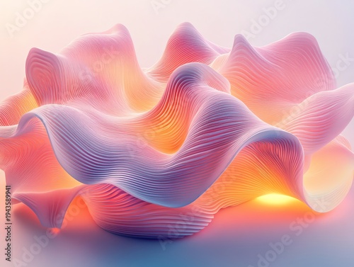 Abstract Colorful Wave Form in Soft Pastel Shades with Flowing Lines Artistic Digital Illustration