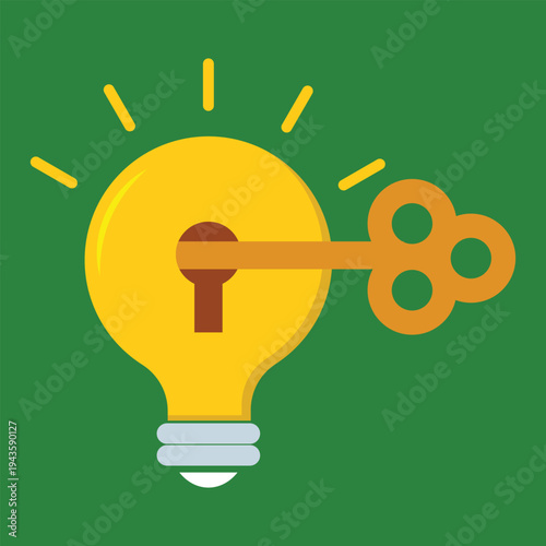 Creative Idea Unlock Concept with Key in Light Bulb Innovation Vector Illustration