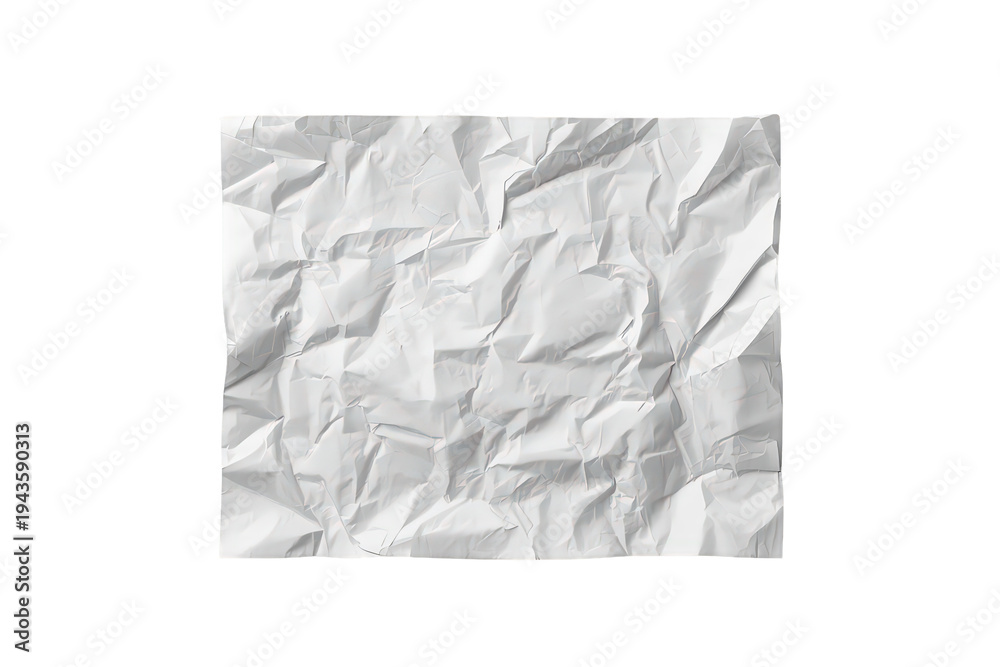 Obraz premium Crumpled white paper texture on transparent background, wrinkled blank sheet representing mistakes, waste, or new beginnings