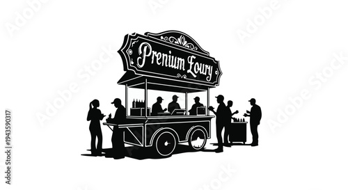 People gather around a vibrant food cart, enjoying street food on a sunny day.