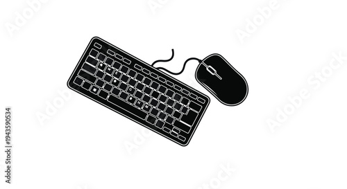 Modern computer keyboard and mouse on a clean white background, perfect for technology and office themes.