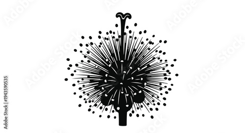 Abstract botanical illustration of a delicate flower stamen with radiating pollen