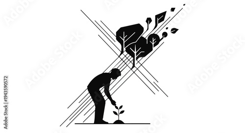 Person planting a small seedling, symbolizing growth and nature's renewal.